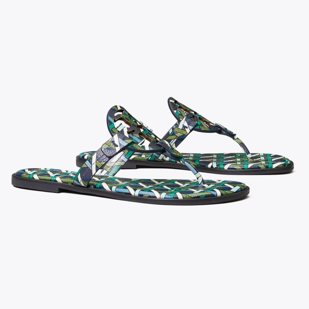 Tory Burch Miller Sandal Navy Basket-Weave Logo
